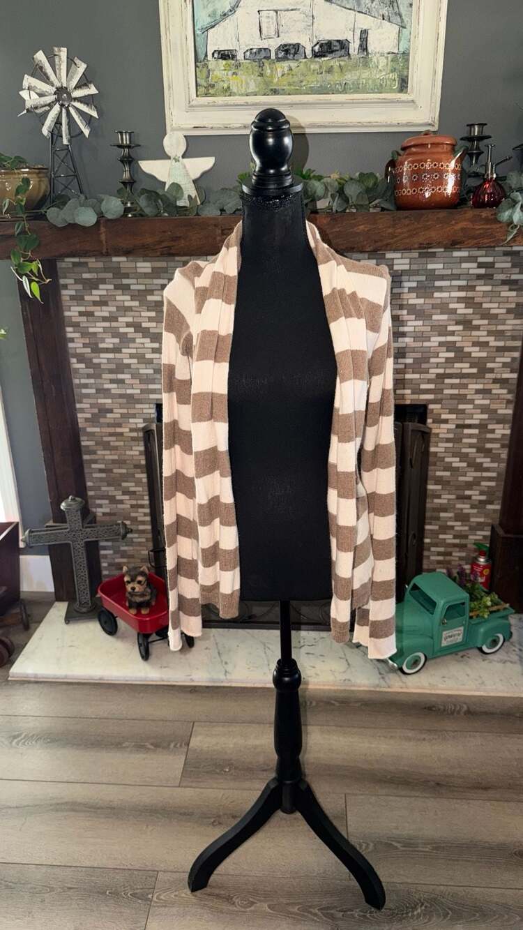 American Eagle Outfitters Open Front Cardigan Sweater Size M Brown Beige Striped